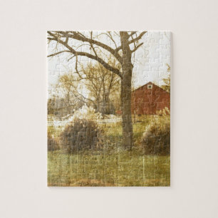 Ursprüngliche Baumfarm Rote Kabine im Wald Puzzle