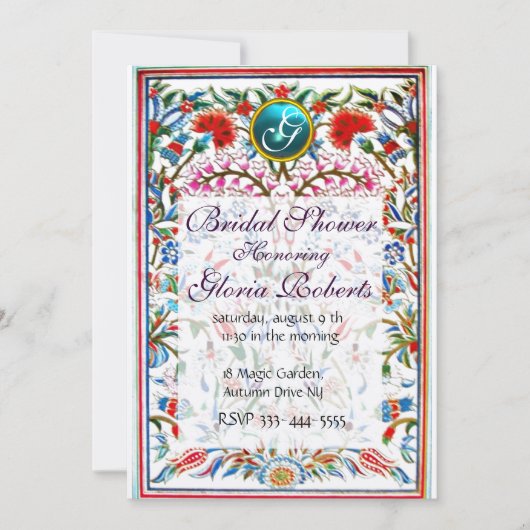URSPRÜNGLICHE BLUME DAMASK GEM MONOGRAM Rosa Blau Einladung (Vorderseite)