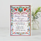 URSPRÜNGLICHE BLUME DAMASK GEM MONOGRAM Rosa Blau Einladung (Stehend Vorderseite)