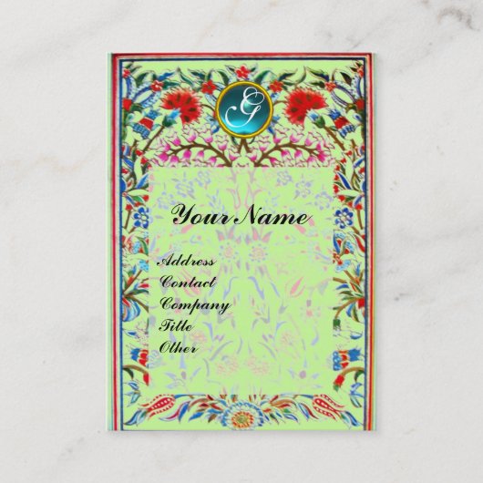 URSPRÜNGLICHE BLUME DAMASK MONOGRAM Blau grün Visitenkarte (Vorderseite)