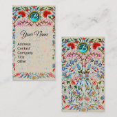 URSPRÜNGLICHE BLUME DAMASK MONOGRAM Blau Pink Blüt Visitenkarte (Vorne/Hinten)