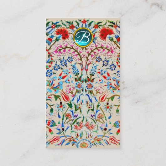 URSPRÜNGLICHE BLUME DAMASK MONOGRAM Blau Pink Blüt Visitenkarte (Rückseite)