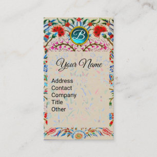 URSPRÜNGLICHE BLUME DAMASK MONOGRAM Blau Pink Blüt Visitenkarte