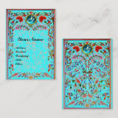 URSPRÜNGLICHE BLUME DAMASK MONOGRAM Blaue Turquase Visitenkarte (Vorne/Hinten)