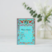 URSPRÜNGLICHE BLUME DAMASK MONOGRAM Blaue Turquase Visitenkarte (Stehend Vorderseite)