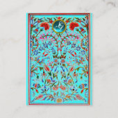 URSPRÜNGLICHE BLUME DAMASK MONOGRAM Blaue Turquase Visitenkarte (Rückseite)