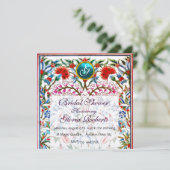 URSPRÜNGLICHE BLUME DAMASK MONOGRAM Blauer Champag Einladung (Stehend Vorderseite)