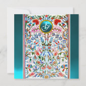 URSPRÜNGLICHE BLUME DAMASK MONOGRAM Blauer Champag Einladung (Rückseite)