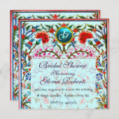 URSPRÜNGLICHE BLUME DAMASK MONOGRAM Blaues Aquamar Einladung (Vorne/Hinten)