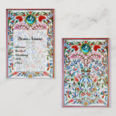 URSPRÜNGLICHE BLUME DAMASK MONOGRAM Blaues Aquamar Visitenkarte (Vorne/Hinten)