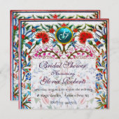 URSPRÜNGLICHE BLUME DAMASK MONOGRAM Blaues Eis Einladung (Vorne/Hinten)