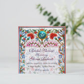 URSPRÜNGLICHE BLUME DAMASK MONOGRAM Blaues Eis Einladung (Stehend Vorderseite)