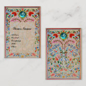 URSPRÜNGLICHE BLUME DAMASK MONOGRAM Red Blue Kraft Visitenkarte (Vorne/Hinten)