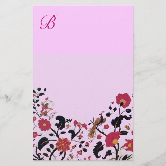 URSPRÜNGLICHE BLUME, VÖGEL-FRISCHE PINK FLORAL BRIEFPAPIER (Vorderseite)