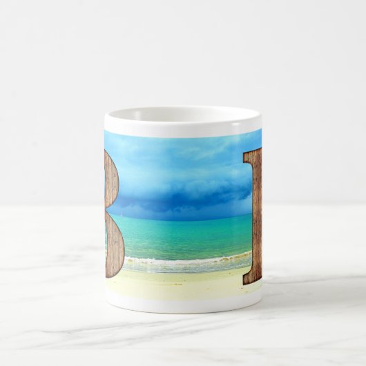 Ursprüngliche Monogram Holzbrief A Beach Ocean Sze Kaffeetasse (Mittel)