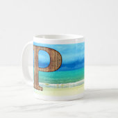 Ursprüngliche Monogram Holzbuchstabe P Beach Ocean Kaffeetasse (Vorderseite Links)
