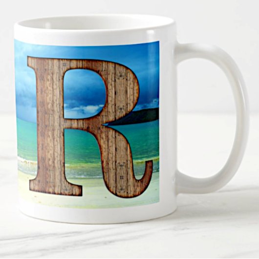 Ursprüngliche Monogram Holzbuchstabe R Beach Ocean Kaffeetasse