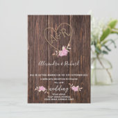 Ursprüngliche Monogramm Holzeffekt geschnitzt Baum Einladung (Stehend Vorderseite)