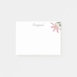 Ursprüngliche rosa Amaryllis-Blüte auf Weiß Post-it Klebezettel