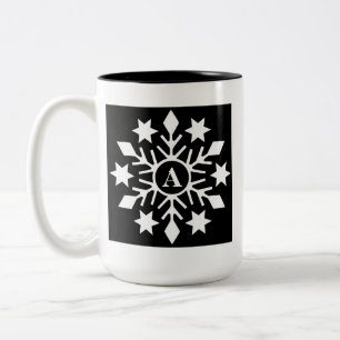 Ursprüngliche Schwarz-weiße Weihnachtsschneefloc Zweifarbige Tasse