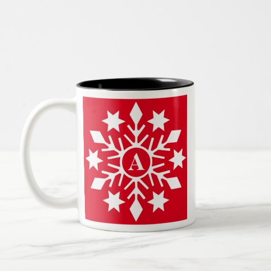 Ursprüngliche Winterschneeflocken Rote Weihnachten Zweifarbige Tasse (Links)