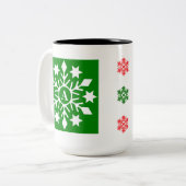 Ursprüngliche Winterschneeflocken Rotes grünes Wei Zweifarbige Tasse (Vorderseite Links)