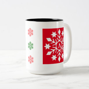 Ursprüngliche Winterschneeflocken Rotes grünes Wei Zweifarbige Tasse