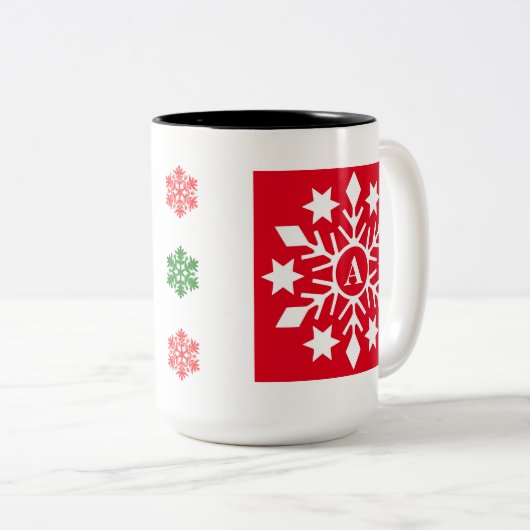 Ursprüngliche Winterschneeflocken Rotes grünes Wei Zweifarbige Tasse (VorderseiteRechts)