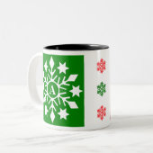 Ursprüngliche Winterschneeflocken Rotes grünes Wei Zweifarbige Tasse (Vorderseite Links)