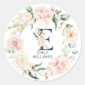 Ursprünglicher Blumenbrief E Blumenrahmen Runder Aufkleber (Vorderseite)