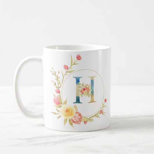 Ursprünglicher Blumenbrief H Blumenrahmen Kaffeetasse (Links)