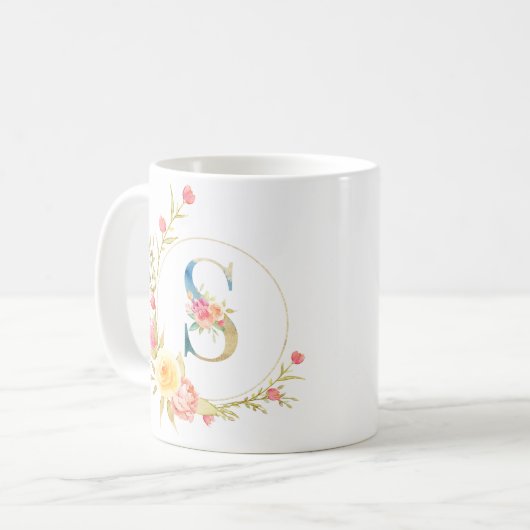 Ursprünglicher Blumenbrief S Blumenrahmen Kaffeetasse (Vorderseite Links)