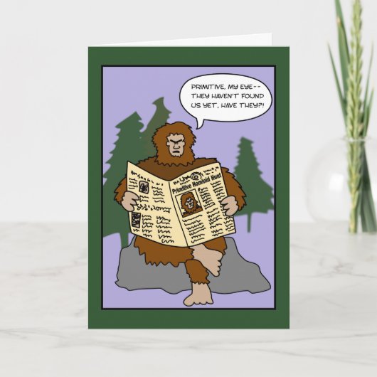 Ursprünglicher Cartoon lustige Sasquatch Feiertagskarte (Vorderseite)