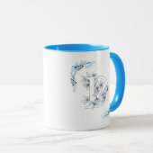 Ursprünglicher "D" Blue Monogram Calm Floral Coffe Tasse (VorderseiteRechts)