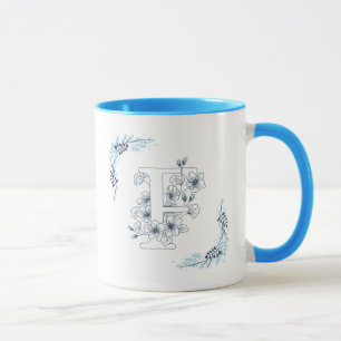 Ursprünglicher "F" Blue Monogram Calm Floral Coffe Tasse