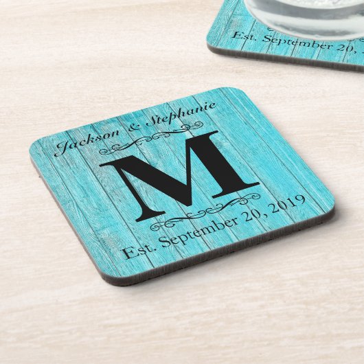 Ursprünglicher Familienname: Rustic Wood Monogram Getränkeuntersetzer (Linke Seite)