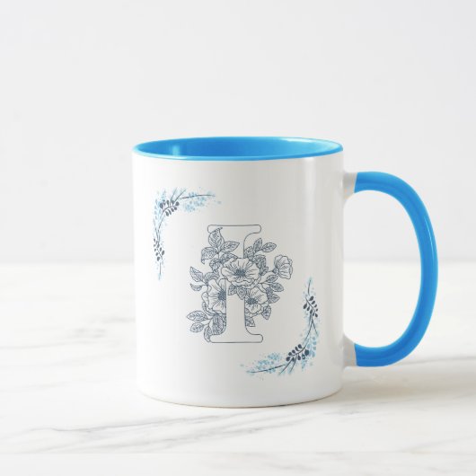 Ursprünglicher "I" Blue Monogram Calm Floral Coffe Tasse (Rechts)