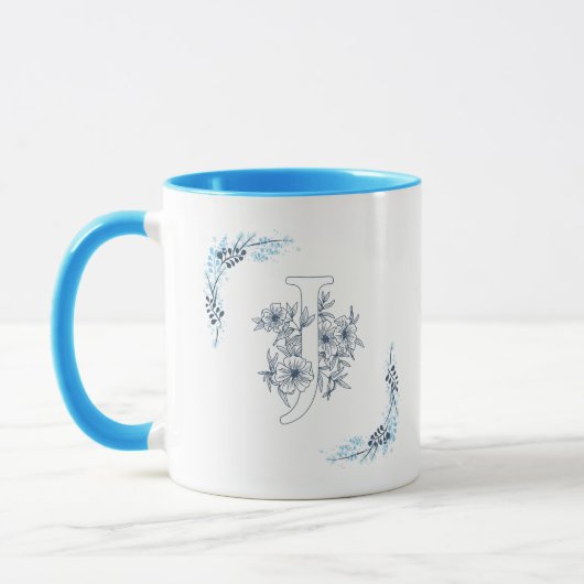 Ursprünglicher "J" Blue Monogram Calm Floral Coffe Tasse (Links)