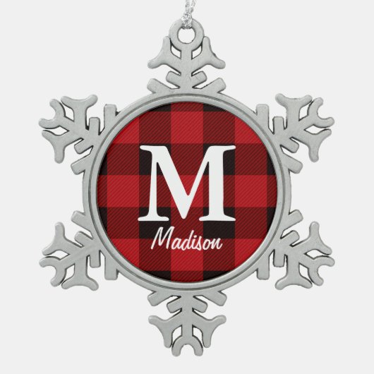 Ursprünglicher Lumberjack Roter Büffel kariert Schneeflocken Zinn-Ornament (Vorderseite)