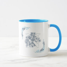 Ursprünglicher ‚N‘ Blue Monogram Calm Floral Coffe Tasse
