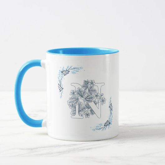 Ursprünglicher ‚N‘ Blue Monogram Calm Floral Coffe Tasse (Links)