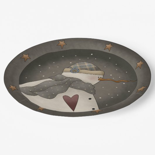 Ursprünglicher Schneemann Pappteller (Schrägansicht)