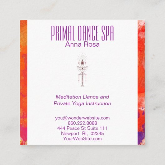 *~* ursprünglicher Stammes- orange lila Reiki Quadratische Visitenkarte (Rückseite)