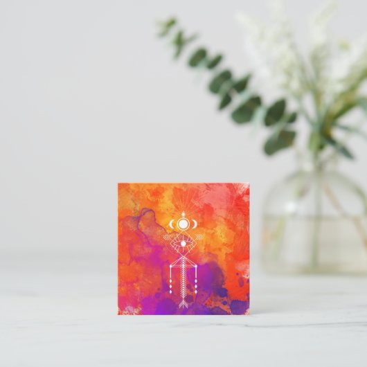 *~* ursprünglicher Stammes- orange lila Reiki Quadratische Visitenkarte (Stehend Vorderseite)