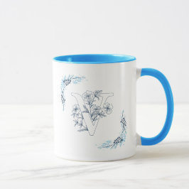 Ursprünglicher "V" Blue Monogram Calm Floral Coffe Tasse
