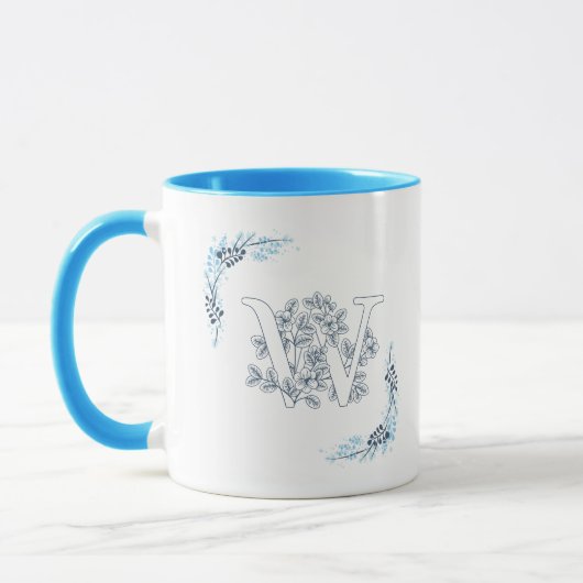 Ursprünglicher "W" Blue Monogram Calm Floral Coffe Tasse (Links)