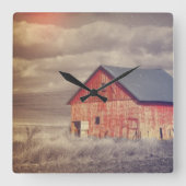 Ursprünglicher Western Roter Stall Quadratische Wanduhr (Vorderseite)