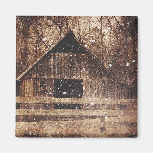 Ursprünglicher Winterschnee Land Alter Stall Magnet (Vorne)