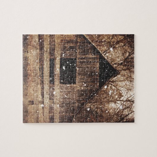 Ursprünglicher Winterschnee Land Alter Stall Puzzle (Horizontal)