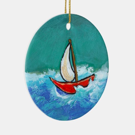 Ursprüngliches Boot des Segelnspaßes, das bunte Keramikornament (Rechts)